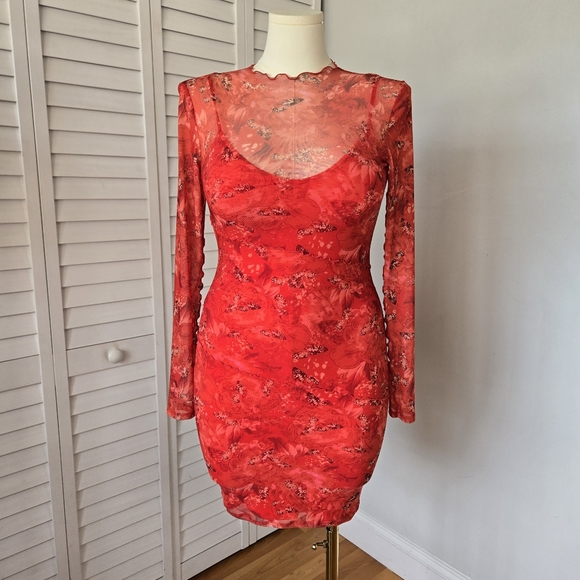 GUESS Nadine Mesh Bodycon dress Size M Y2K Butterfly Sheer Romantic Baddie‎ Club - Picture 1 of 10